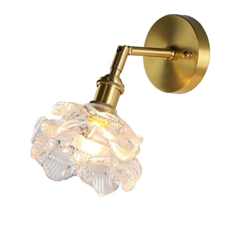 مصباح جداري زجاجي عتيق على شكل زهرة وردية مصباح جداري بجانب السرير ذهبي عتيق لغرفة نوم الفتيات وغرفة معيشة الأطفال #1