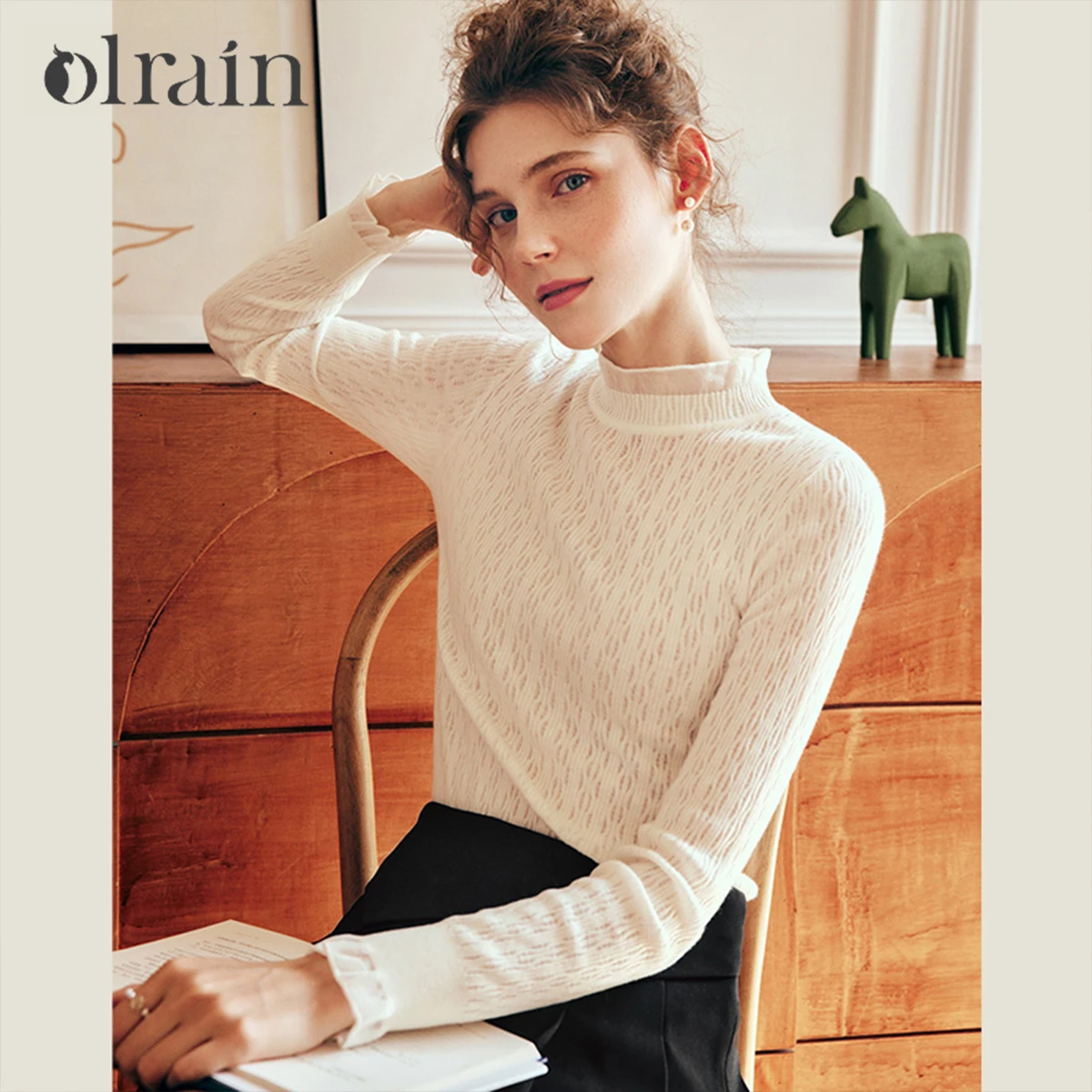 

OLrain Women's Wool Knit Pullovers 2025 Autumn Semi-Turtleneck Slimming Fit Sweaters Long Sleeves Elegant Knitwear O57DM66500