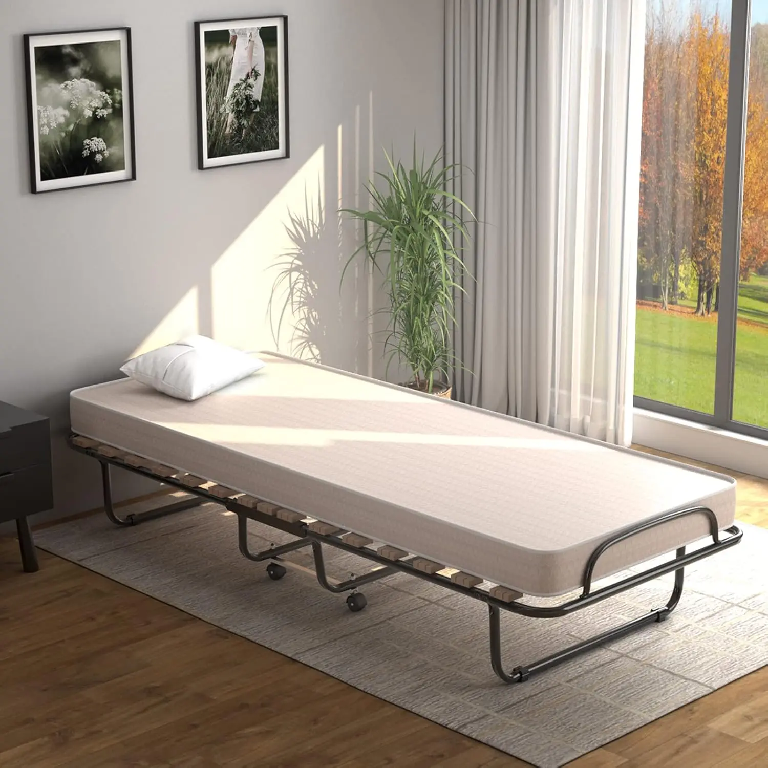 Folding Memory Foam Rollaway Bed with Sturdy Steel Frame King Size Portable Guest Bed Made in Italy for Adults Home Office