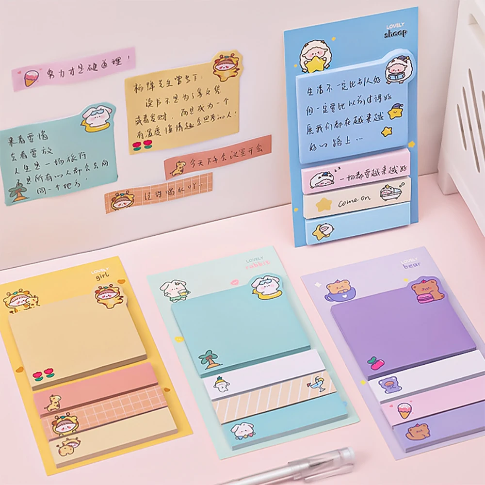 80 Sheets/Set Cartoon Animals Self-Adhesive Sticky Notes Memo Pad Planner Sticker Cute Stationery Gift