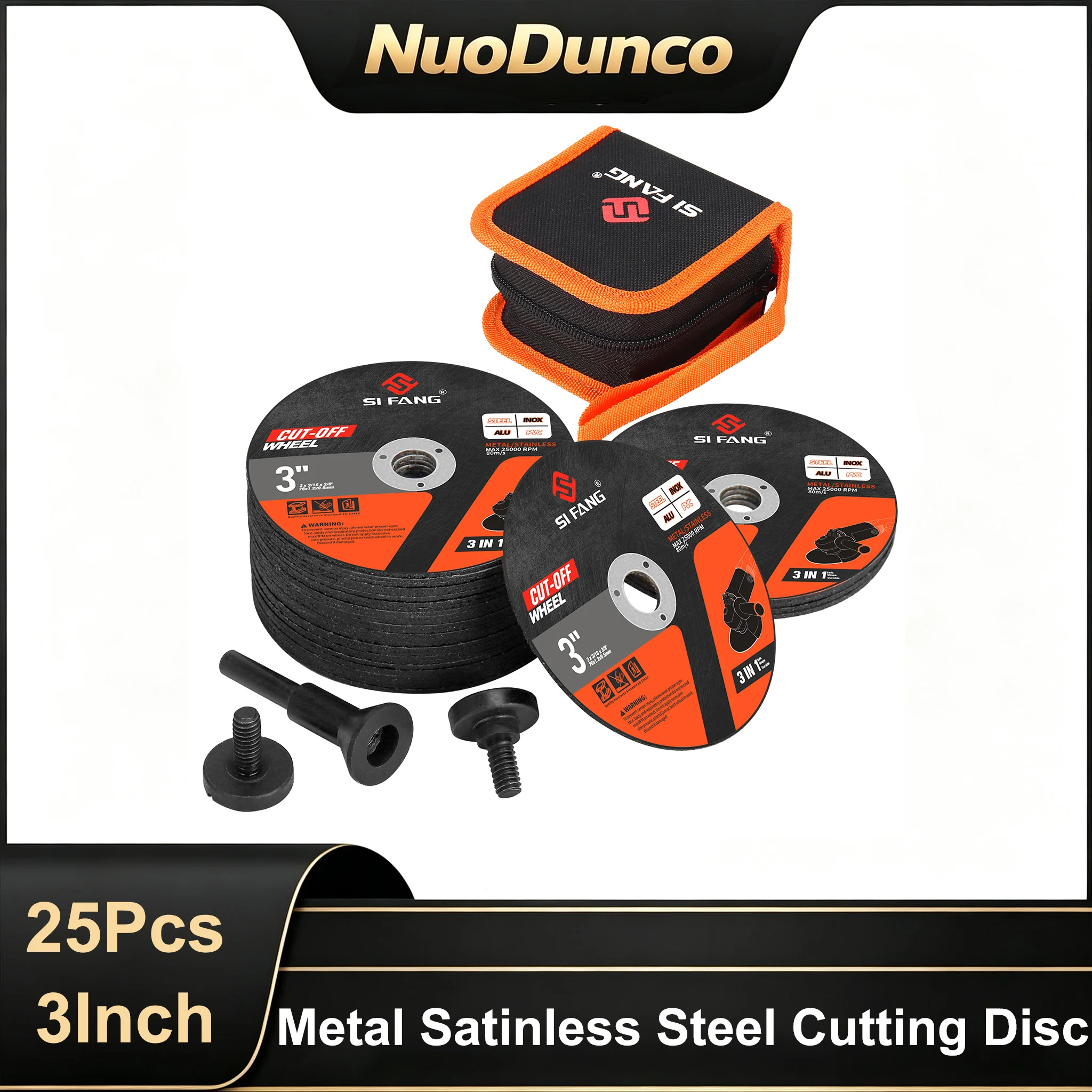 25Pcs 3 Inch Resin Cutting Disc Set Circular Resin Saw Blade Grinding Wheel with Mount Mandrel Fixing Screw Zipper Storage Bag Thin Metal Cutting Disc Compatible Mini Die Grinder For Stainless Steel Iron Aluminum Copper Cutting Metal PVC
