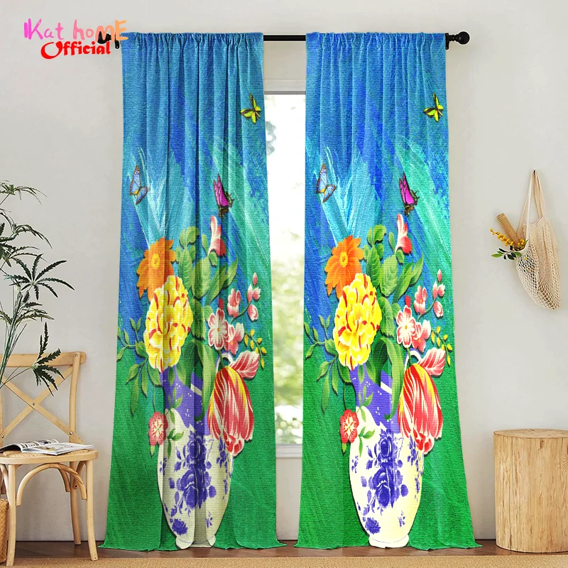 Beautiful Flowers Butterfly Window Curtains Living Room Bedroom Blackout Curtain Elegant Home Decoration Cortinas Para Ventanas