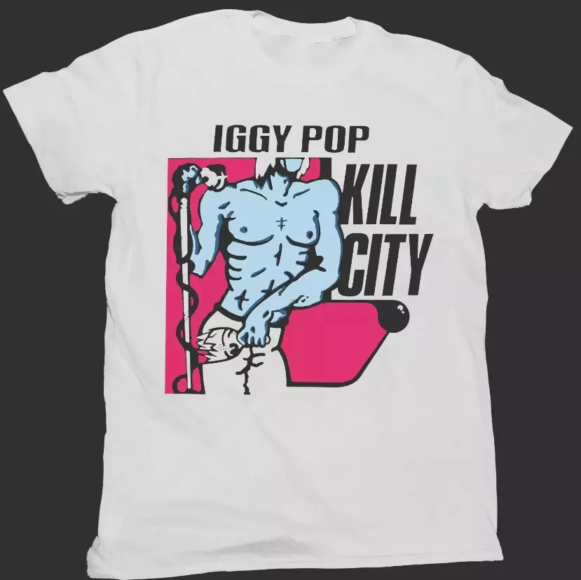 Vintage iggy pop punk rock vestido branco unissex camisa de algodão impresso camiseta masculina verão casual y2k topo gótico roupas femininas