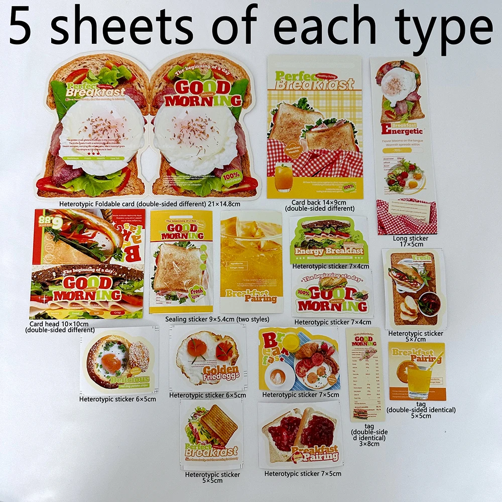 

80pcs-Sticker Greeting Card Folding Card Set-Breakfast pattern Design-used for DIY packaging decorating anime,Kpop,Birthday gift