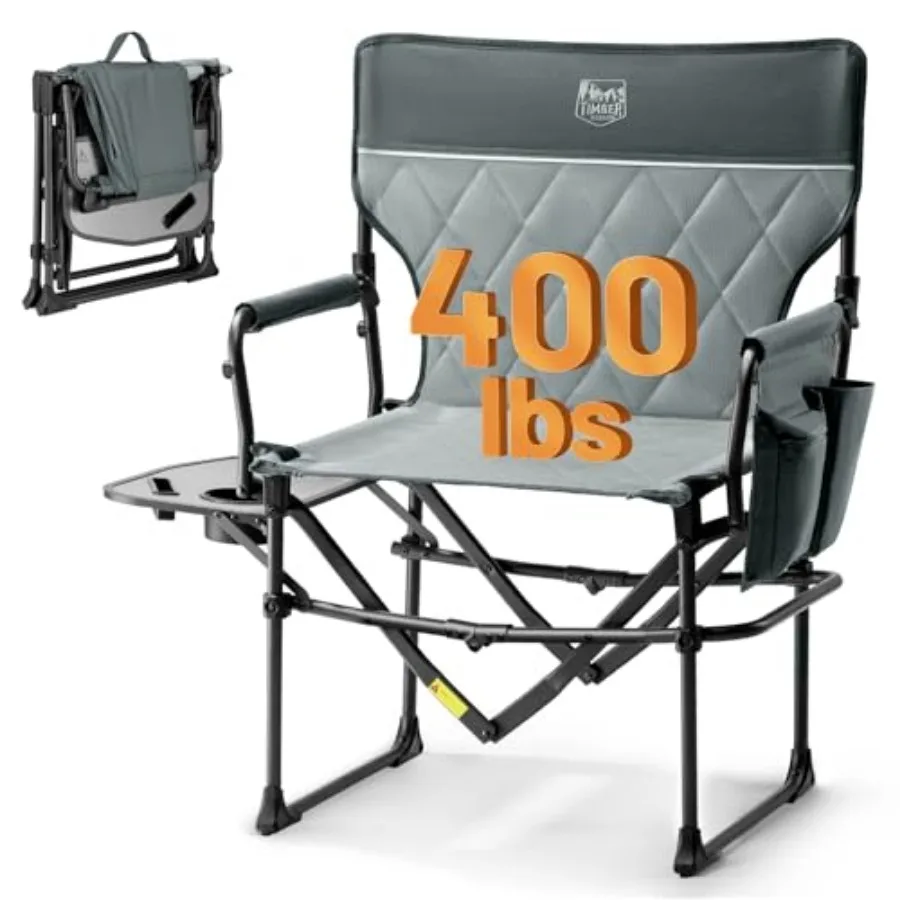 

Aluminum Camping Directors Chair with Side Table Pocket Portable Folding Heavy Duty Lawn Chair for Fishing Trip Picnic Concert