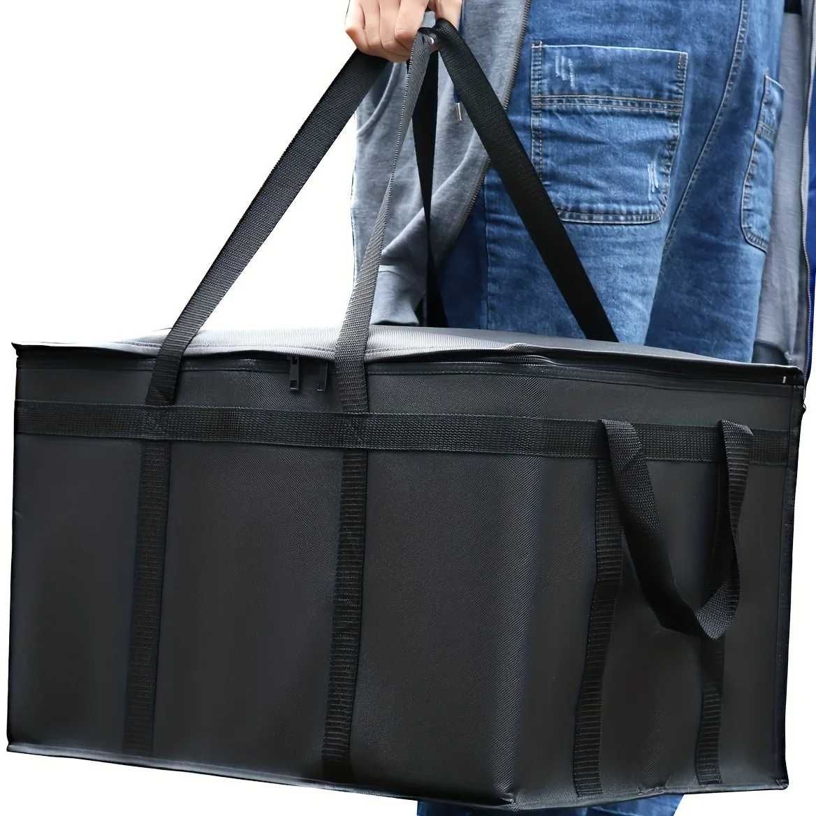 1 Set (Bag & Bottom), XXXL Large Capacity Reusable Warming Bag with Removable Hard Bottom, 3 Layers Insulated Pizza Delivery Bag