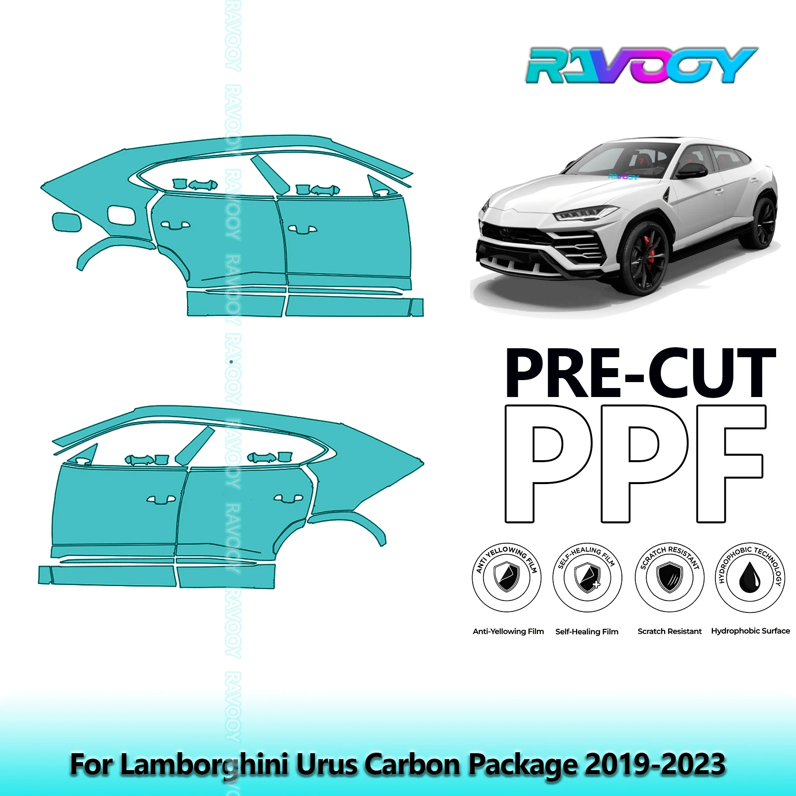 

For Lamborghini Urus Carbon Package 2019-2023 8.5mil Clear Matte Pre-Cut PPF Door & A/B Pillar Kit TPU Paint Protection Film Set