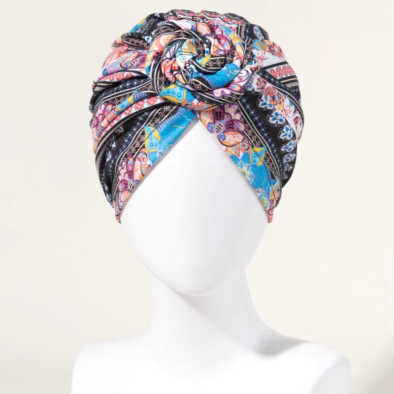 Women Ethnic Inner Hijabs Indian Arab Wrap Head Scarf Turban Caps Trendy Printed Hijab Bonnet Bohemian Muslim Cap Headdress New