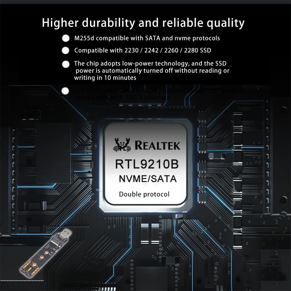 Dual Protocol M.2 NVME to USB 3.1SSD Adapter,M2 SSD to NGFF Converter Card 10Gbps USB3.1 Gen 2 for Samsung 970/for Intel