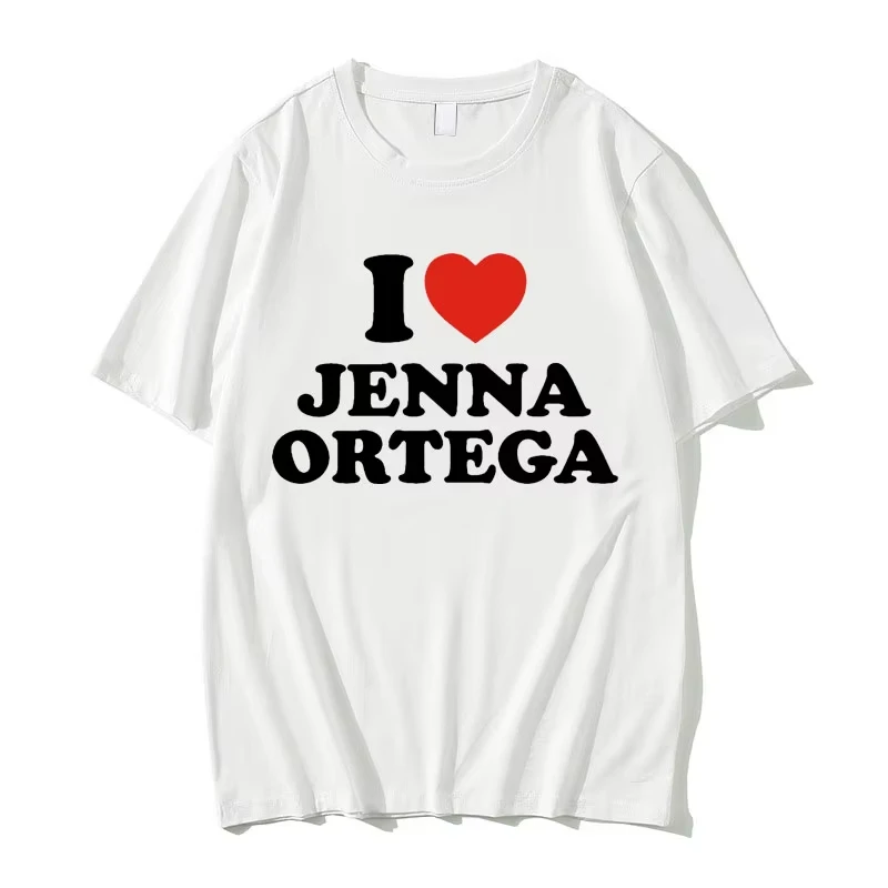 

Футболка I Love Jenna Ortega, летняя, в стиле хип-хоп, с круглым вырезом, короткий рукав, 100% хлопок, модная повседневная женская футболка оверсайз, уличная одежда