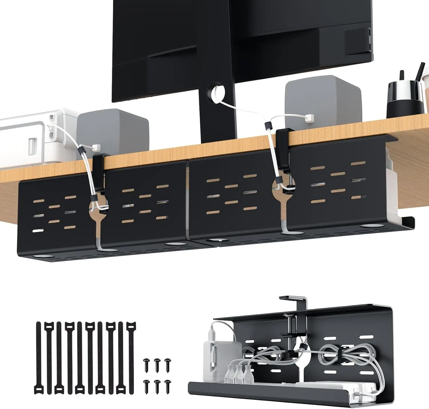 

Кабельный органайзер под стол, 16 дюймов, 2 шт., с креплением без сверления, для домашнего офиса и игровых столов, черный