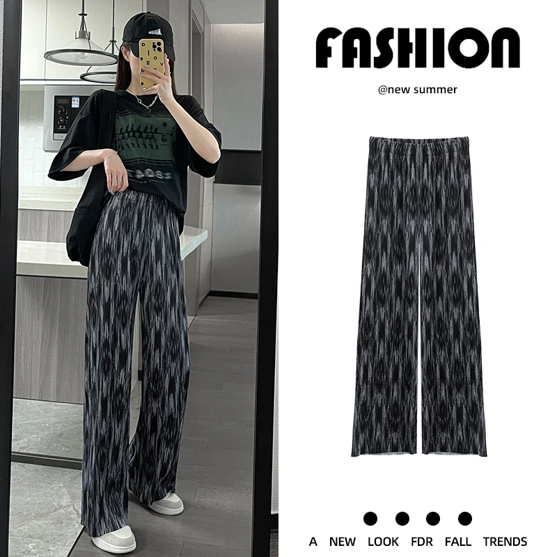 ارتفاع الخصر السراويل واسعة الساق المرأة الصيف رقيقة مستقيم فضفاض عادية الحرير الجليد مصبوغ فضفاض السراويل الطويلة الكورية Sle تخفيف