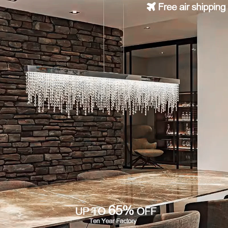 

Modern Italian Gold Black Chrome Teardrop Long Crystal LED Chandelier Ceiling Light for Home Decor and Dining Room