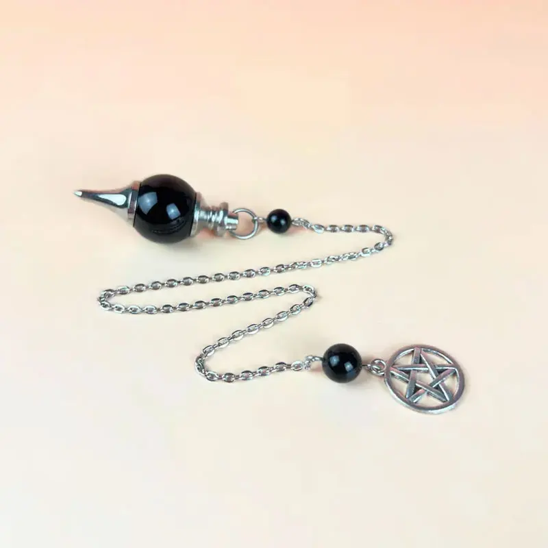 18 مللي متر الجولة الأسود سبج البندول للعرافة الساحرة جوهرة الحجر الطبيعي كريستال قلادة الروحي الريكي الكوارتز Pendulos X013