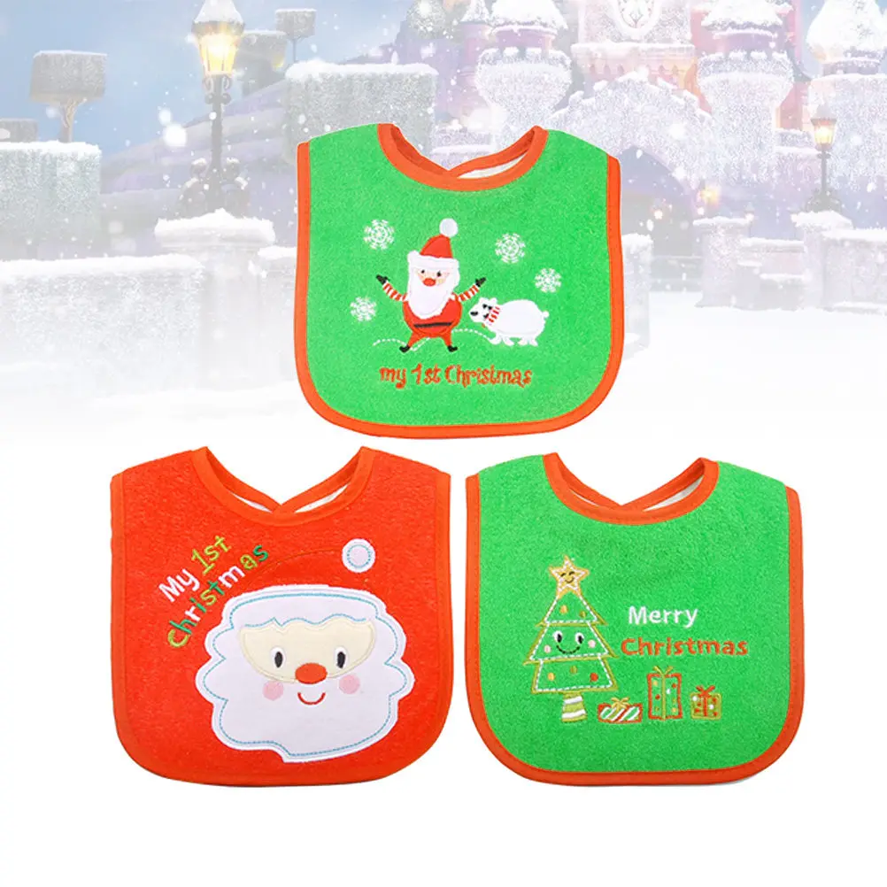 3Pcs Christmas Baby Bibs Newborn Saliva Towel Infant Feeding Lunch Bib Drool Absorbent Newborn Bibs Saliva Towel