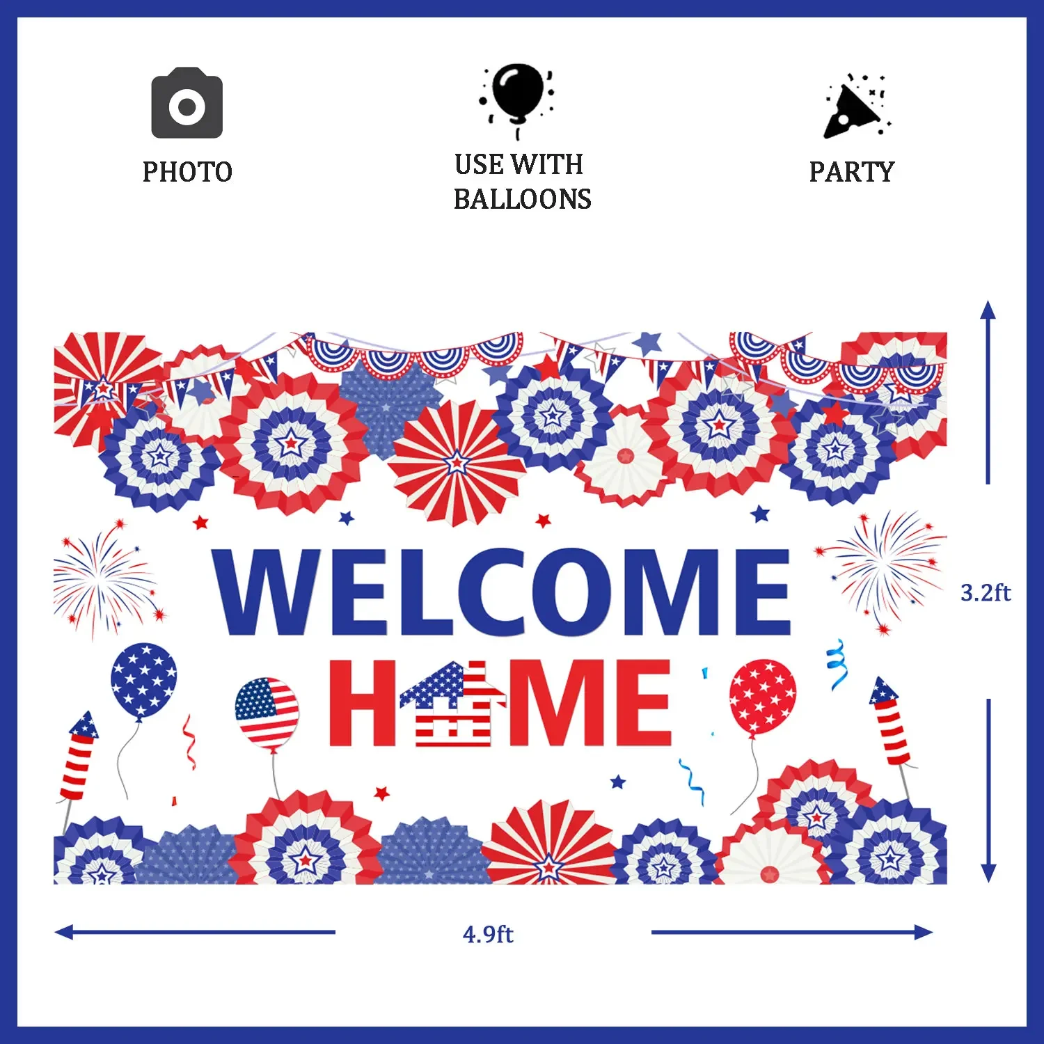 Kreatwow-Welcome Home Photography Backdrop, Reunion Party Decorations, Homecoming Banner, Patriotic Party Decor