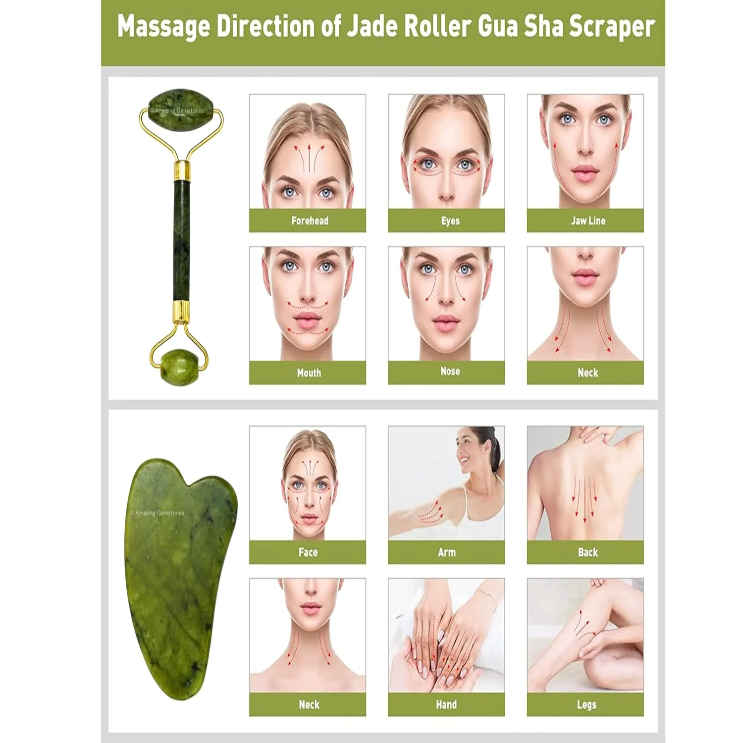Rodillo de jade para rostro con Jade Gua Sha - Regalos para el día de la madre Rodillo facial Herramienta para esculpir rostro para el cuidado de la piel - Adecuado para hombres y mujeres -