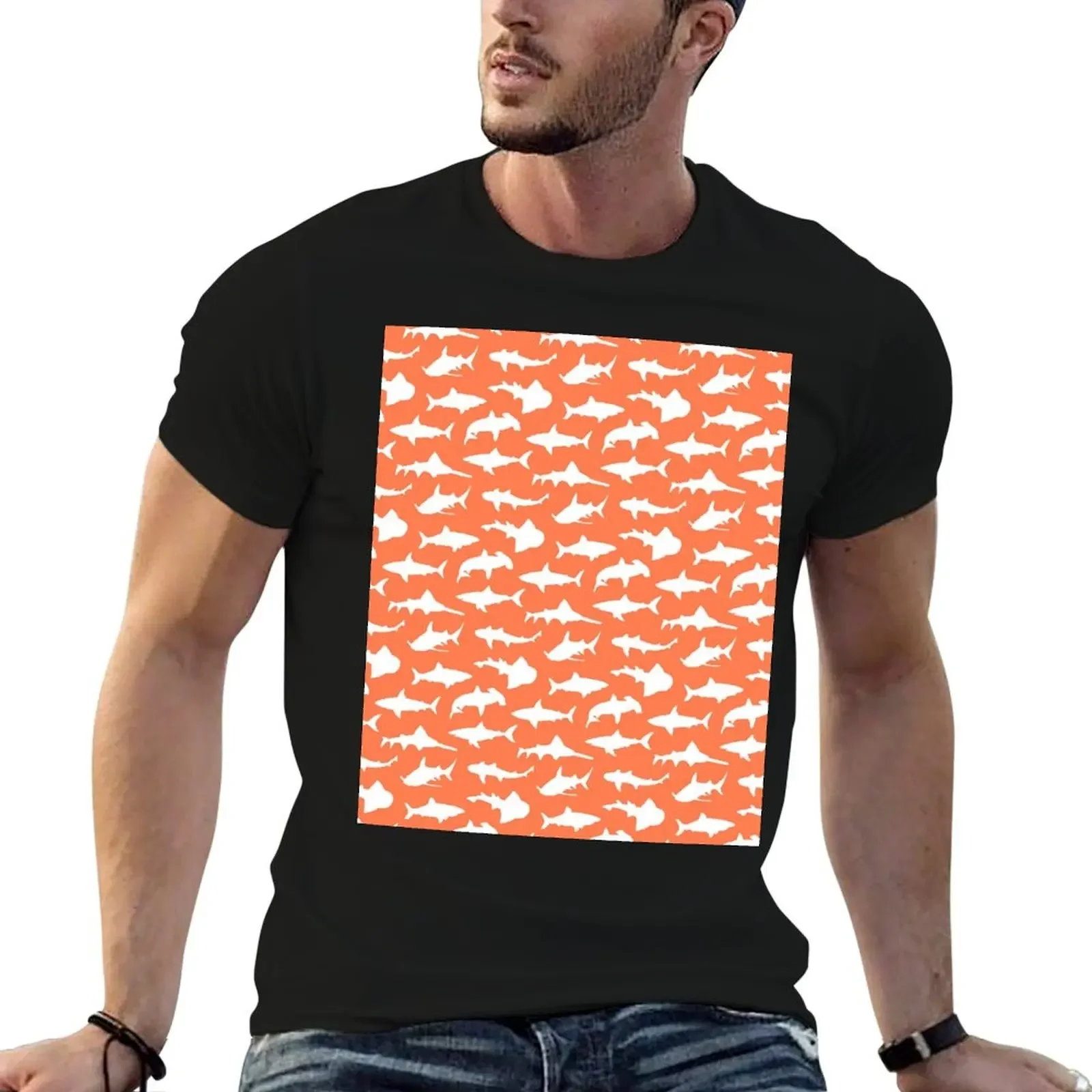 Sharks on Coral T-Shirt quick-drying hippie clothes plain men clothings