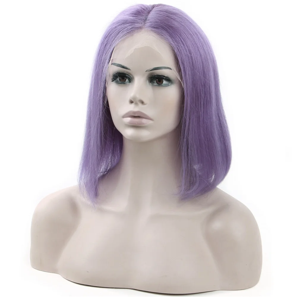 

Light Purple Bob 13x4x1 Lace Front Human Hair Wigs Straight Colored T Part Lace Frontal Wigs 150% Density Remy Short Bob Wig