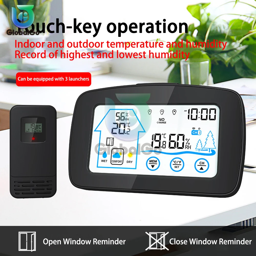 Large LCD Touch Screen Wireless Digital Indoor Outdoor Thermometer Hygrometer Weather Station For Home