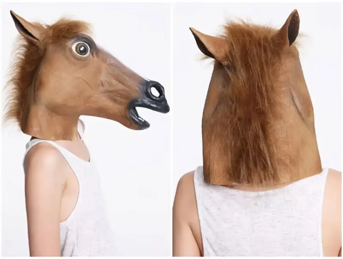 Halloween Animal Full Horse Head Mask Creepy Fur Mane Latex Realistic Crazy Rubber Super Creepy Helmet