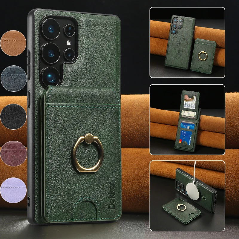 

Fashion Magnetic Phone Case For Samsung Galaxy S25 Ultra S24 Plus S23+ With Solid Color Leather Detachable Bracket Card Cover