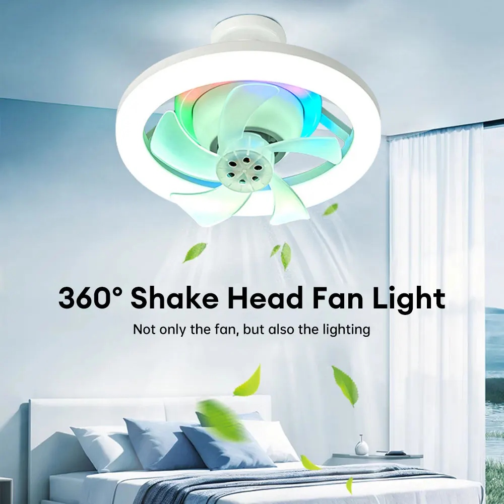 Ceiling Fans With Remote Control and Light LED Lamp Fan E27 85-265V 360 Degrees Shaking Head Ceiling Fan Light for Bedroom