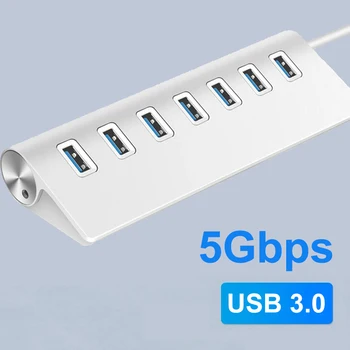 Aluminiumlegierung USB 3.0 HUB 7 Ports High Speed Multi Splitter Adapter bis zu 5 Gbit/s Dockingstation Expander für Laptop Computer PC