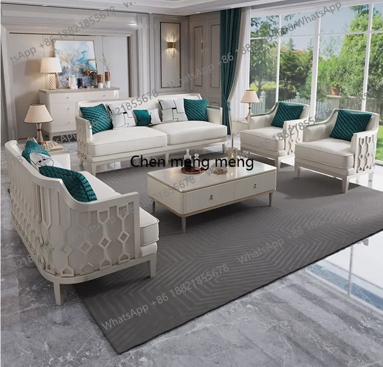 

Great discountsAmerican light luxury leather sofa combination living room large apartment modern French solid wood high-end luxu