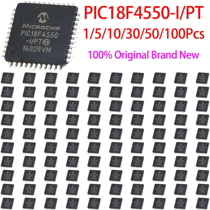 1/5/10/30/50/100Pcs PIC18F4550-I/PT PIC18F4550 QFP44 8 Bit Microcontroller MCU Chip With Programming Burning Service