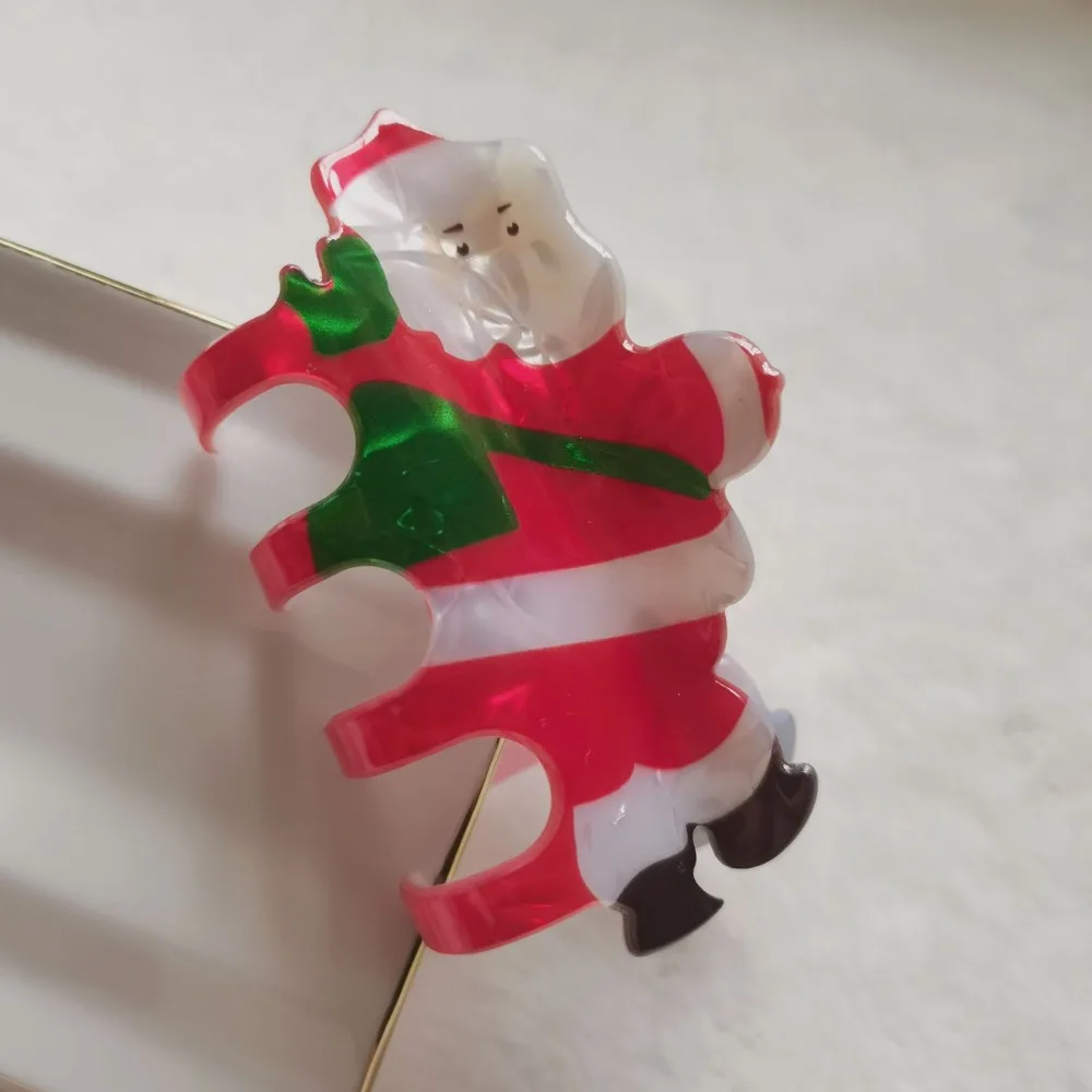 Fashion Acrylic Red Cap Claw Clip Cartoon Creative Christmas Hair Claw Bearded Santa Claus Ponytail Holder Snowman Hairpin Xmas