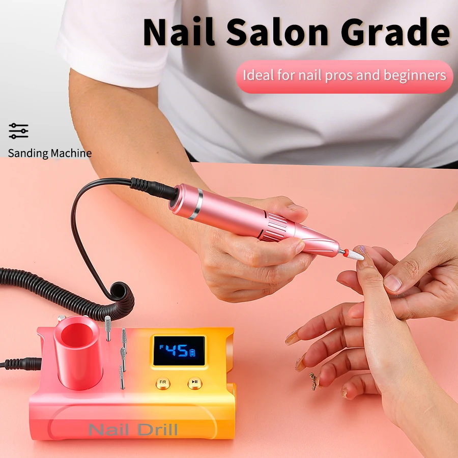Electric Nail Drill File 45000RPM Professional Nail Drill With Bits & Base, Rechargeable Nail E File Machine For Salon Home Use