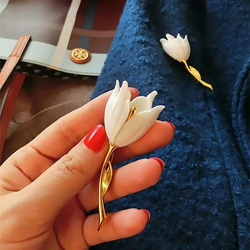 French Light Luxury Tulip Flower Enamel Brooch Pin Lapel Collar Scarf Decor Jewelry Women Garment Jewelry Clothing Accessories