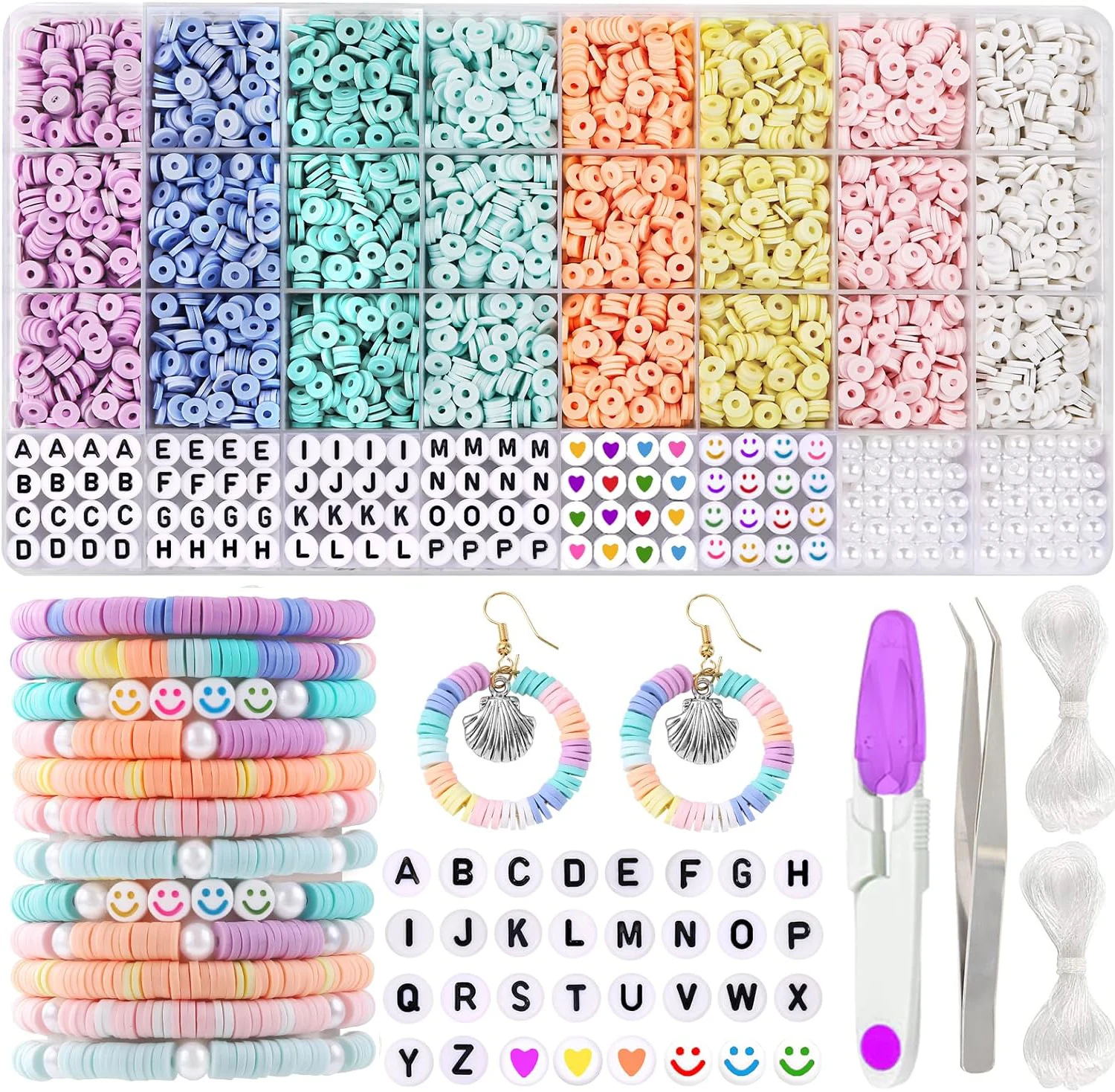 3860Pcs Macarons Color Polymer Clay Beads Set Flat Chip Beads For Unique Bracelet Necklce Making Letter Beads Diy Accessorie