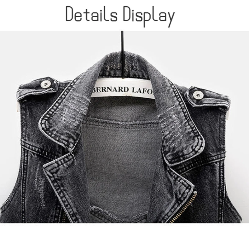 Gray Jean Cowboy Waistcoat Hole Denim Women Vest Female Spring Autumn Sleeveless Wild Tops Short Jacket Girls Ripped 5XL Vest