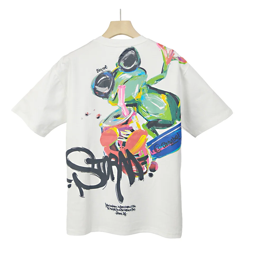 Cartoon colored printing short sleeve T-shirt New Men's summer embroidered top Casual Loose Knitted cotton Street Men Tees M-4X