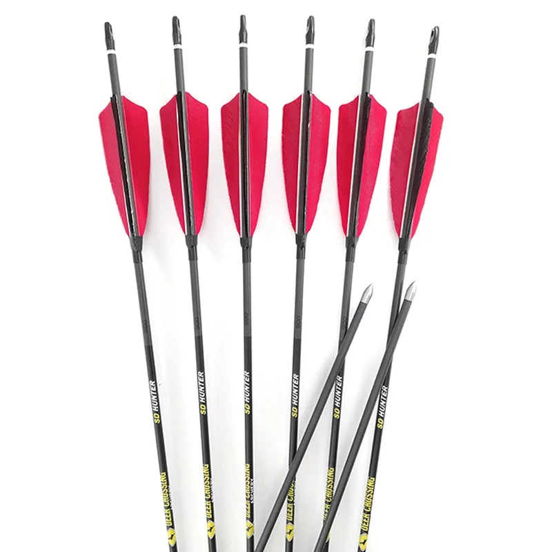 

12PCS Archery 100% Carbon Arrows ID4.2mm 30'' 3inch Turkey Feather Inserts Points for Recurve Bow Longbow Shooting