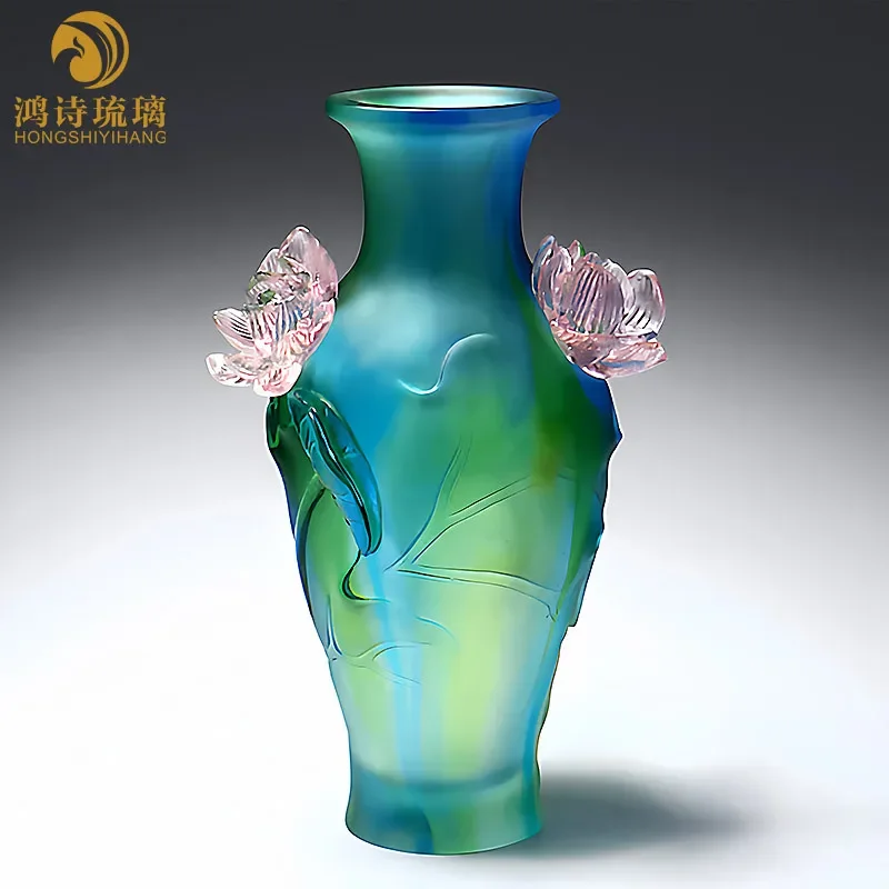 Hongshi Glazed Ceramic Vase Zen Style Lotus Shape Home Decor Ornament for Living Room Flower Arrangement Housewarming Gift