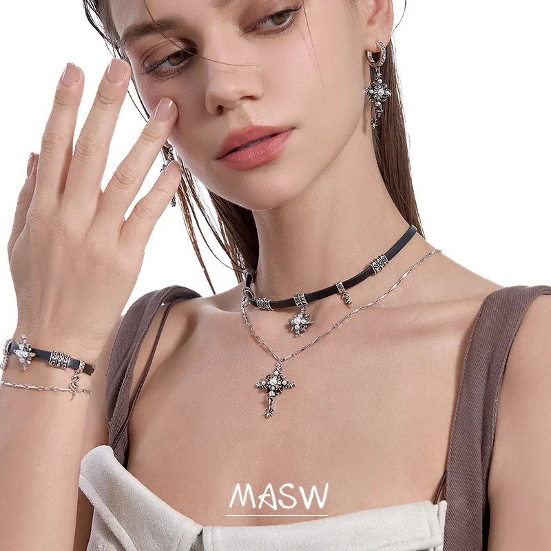 MASW Original Design Vintage Temperament 2023 Trend New Shiny Glass Star Pendant Necklace For Women Girl Gift Jewelry