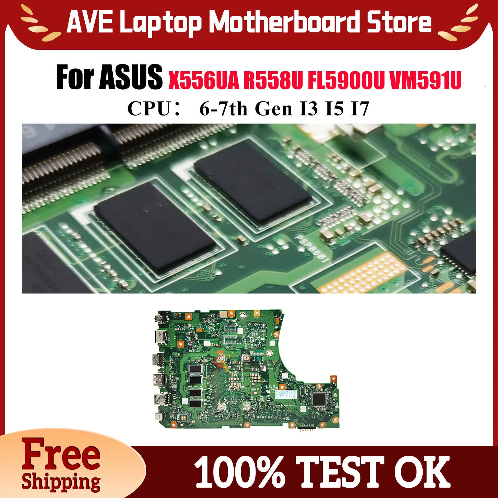 

X556UV X556UA Laptop Motherboard For ASUS X556UQ X556URK X556U X556UF FL5900U VM591U R558U X556UJ X556UQK Mainboard I3 I5 I7 CPU