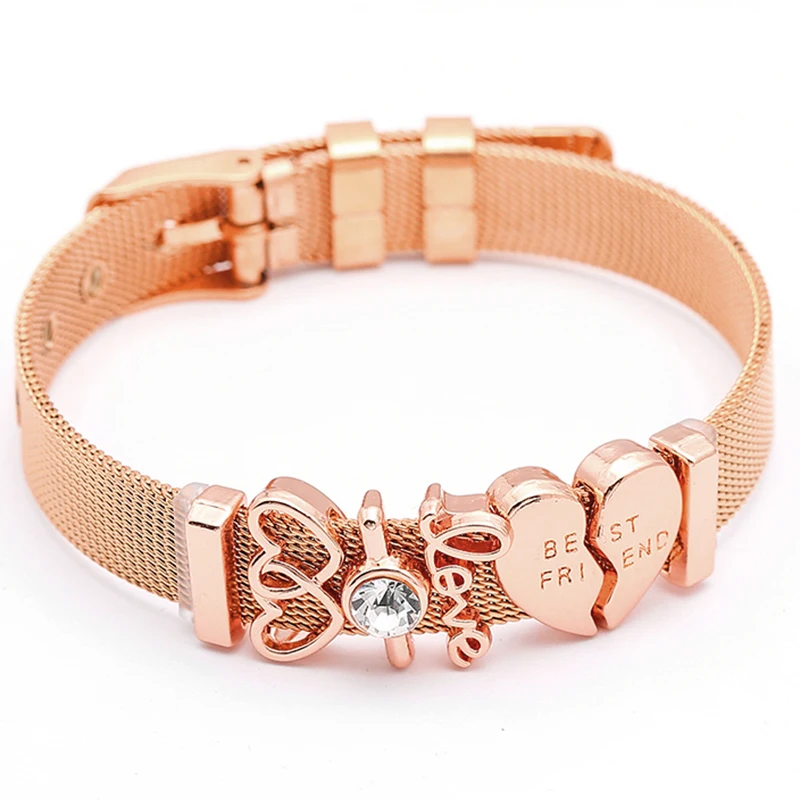 BAOPON Friend MOM Love Slide Charm Bracelets Stainless Steel Gold Mesh Bracelets Bangles For Women Friend Fashion Gift