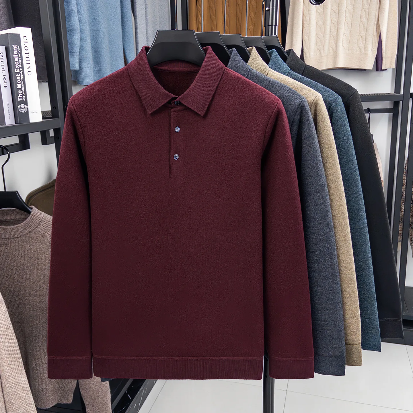 جديد الرجال سترة الشتاء بدوره إلى أسفل طوق سميكة الدافئة الصوف مزيج الرجال تريكو