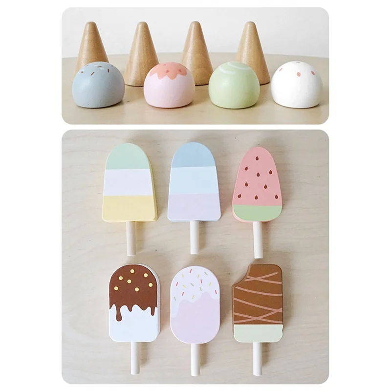 Wooden Play House Kitchen  Pretend Play Ice Cream Fruit Barbecue Set Mini Food Education Kids