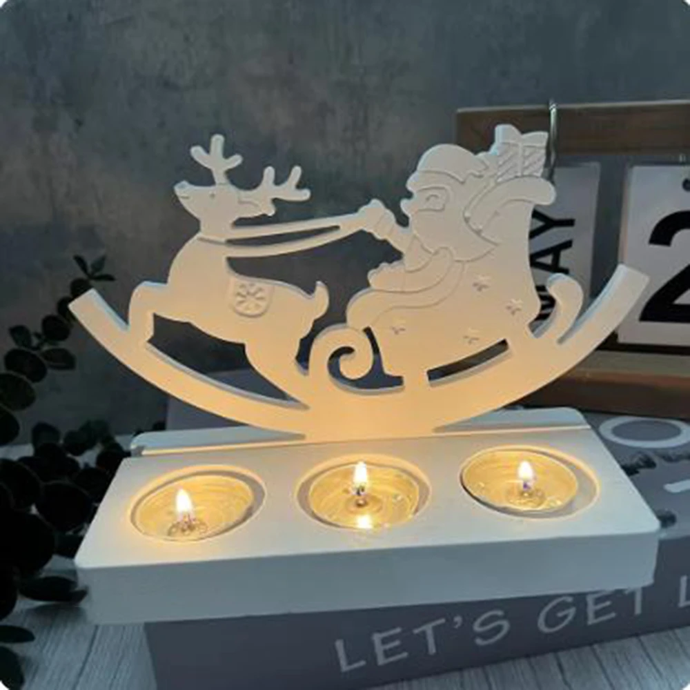 Santa Claus Pull Christmas Sled Plugin Decoration Candle Holder Silicone Mould Diy Pouring Cement Concrete Gypsum Silicone Mold