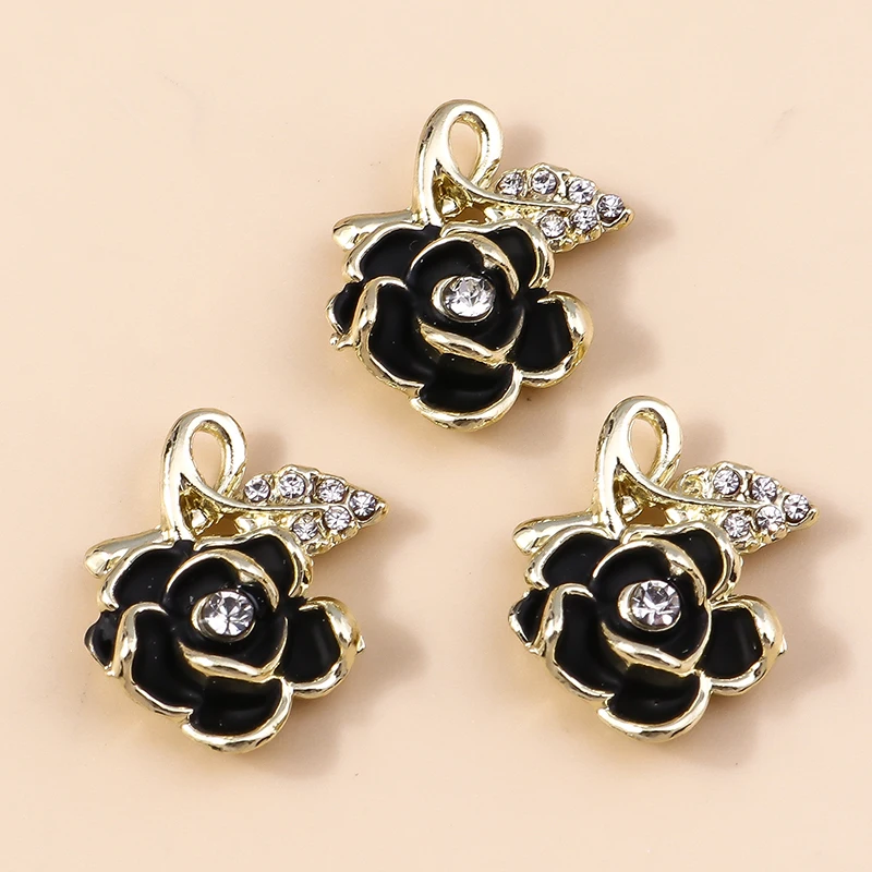 Leslie 4pcs 16*18mm Gorgeous Gold Color Crystal Blooming Rose Charms for Handmade DIY Necklace Earring Pendants Wedding Jewelry