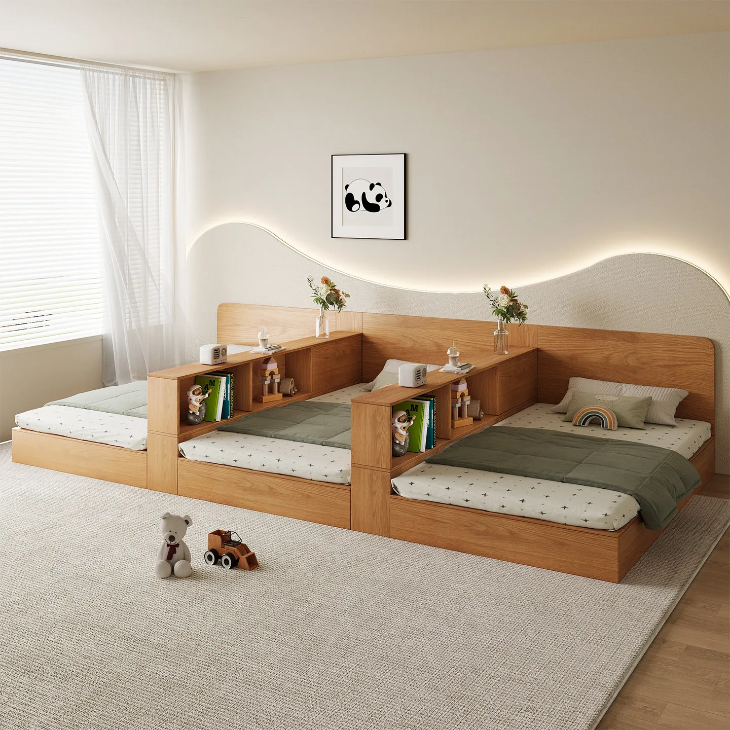 Triple bed, one room becomes tatami, separate partition bed, children's bed does not disturb multi-bed storage