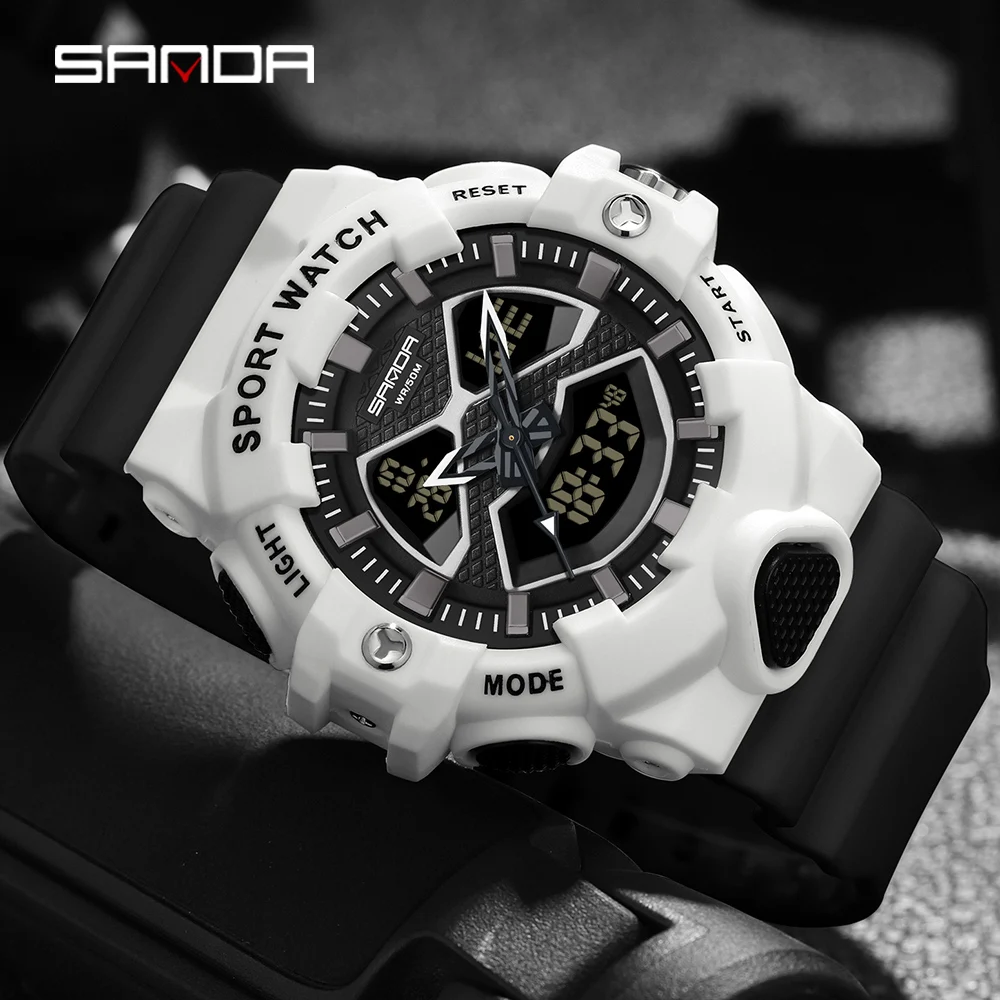 

SANDA Men Watches 50m Waterproof Sports Watch Military Man Sports Watch Digital 3150 Dual Display Watch Quartz Led Digital