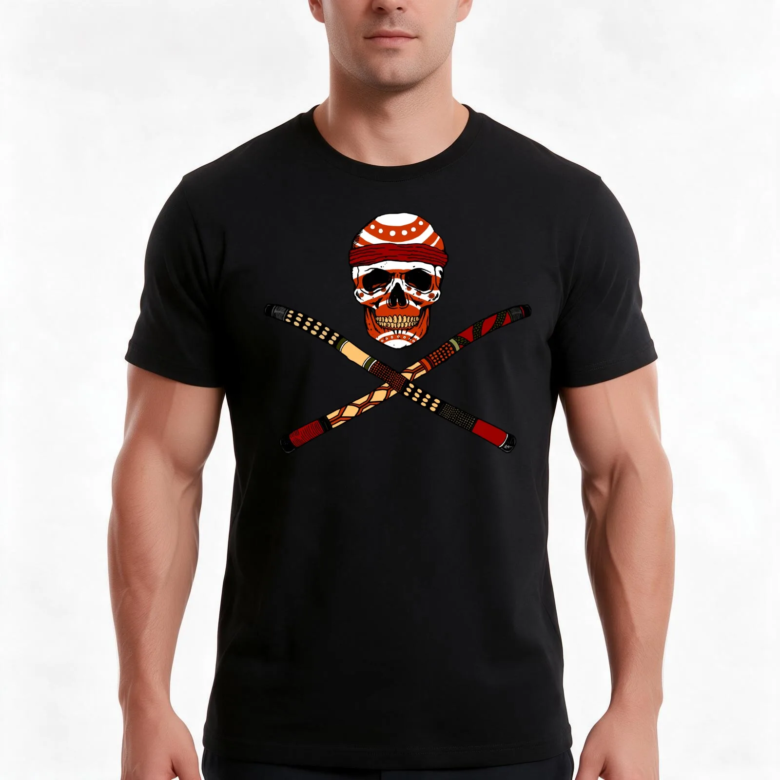 Skull and Crossed Didgeridoo T-Shirt Summer Casual Cotton Tee Oversized Streetwear Tops Vintage Graphic Print 100% Cotton