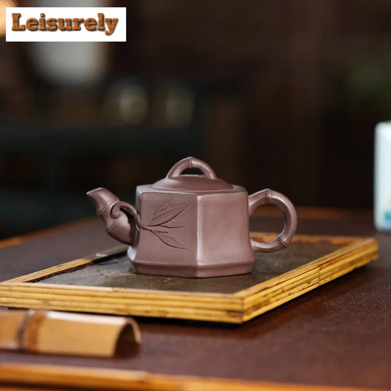 

Креативный чайник из фиолетовой глины Исин, 170 мл, шестиугольный бамбуковый шарнирный горшок ручной работы, чайник из необработанной руды, фиолетовая грязь с заварочным набором Zisha