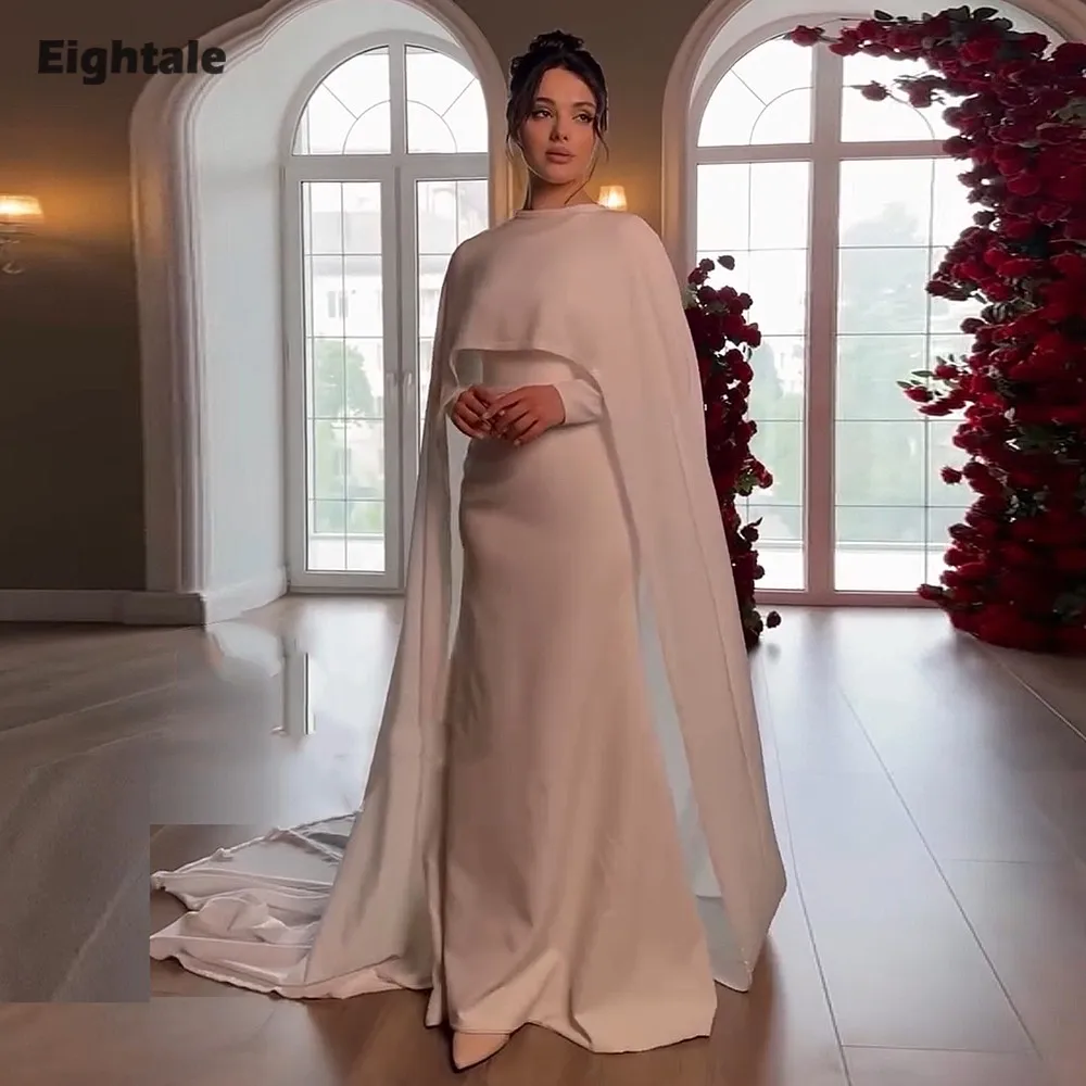 

Eightale Arabic Wedding Dress Customized O-Neck Long Sleeves Mermaid Satin Muslim Bridal Gown Robe De Mariée